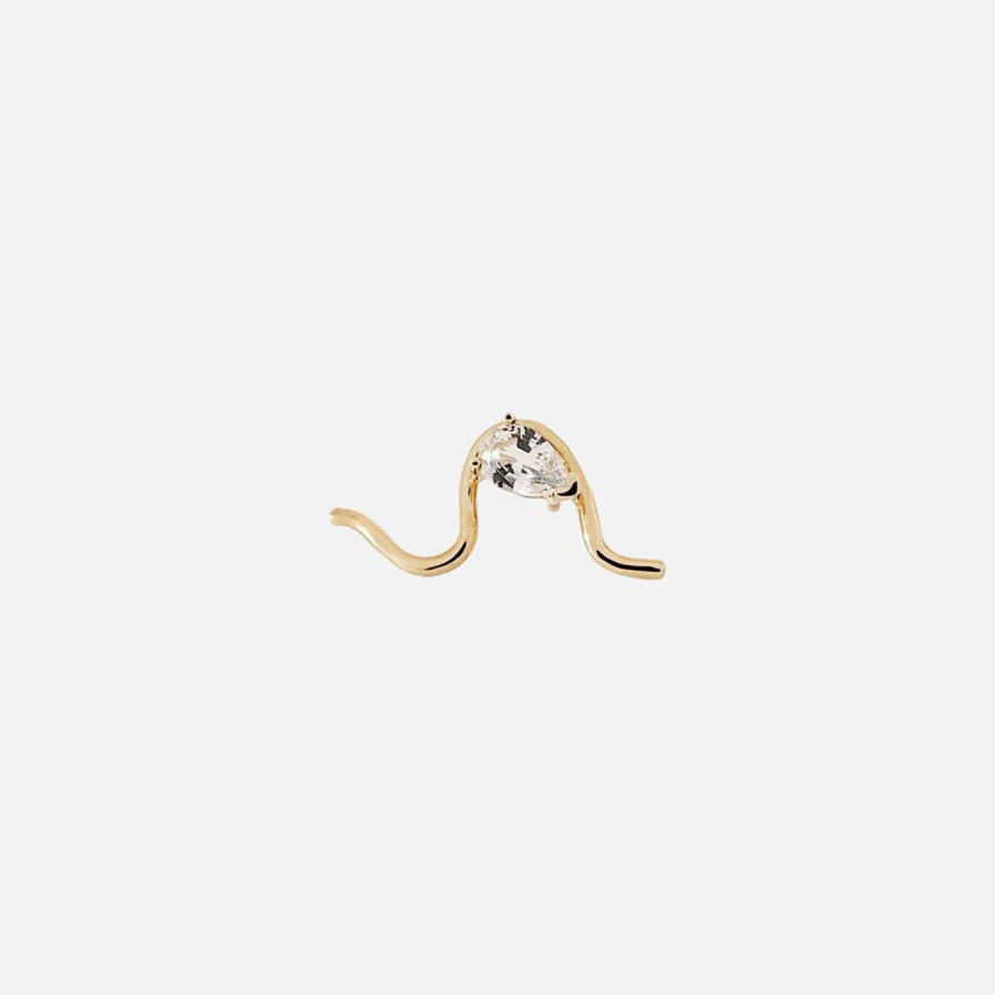 Earrings Labulgara | Flat Back Diamond Mumu Wave Stud Earring 14K Yellow Gold