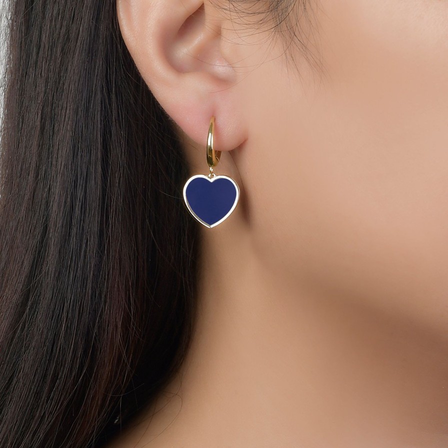 Earrings Lionheart | Heart Drop Lapis Lazuli Huggies