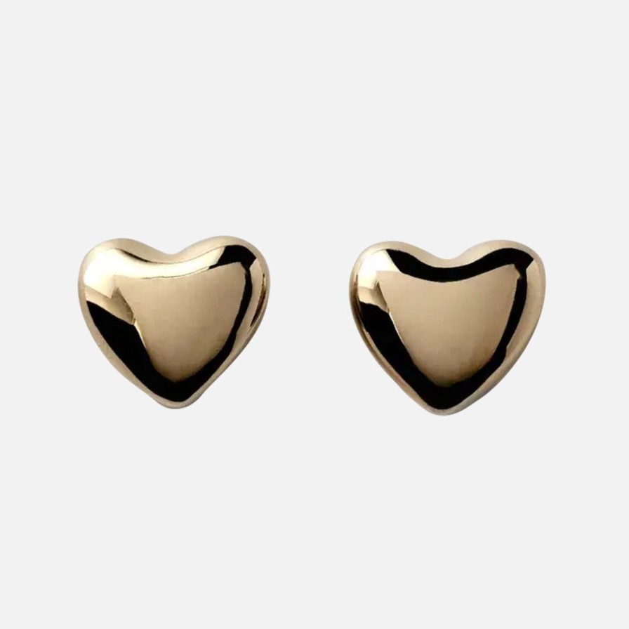 Earrings Annika Inez | Voluptuous Heart Earrings, Large Gold Plated