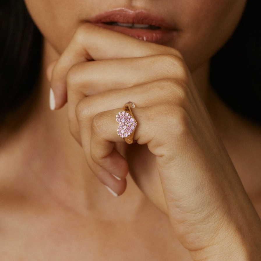 Rings Eriness | Pink Sapphire Smushed Heart Pinky Ring