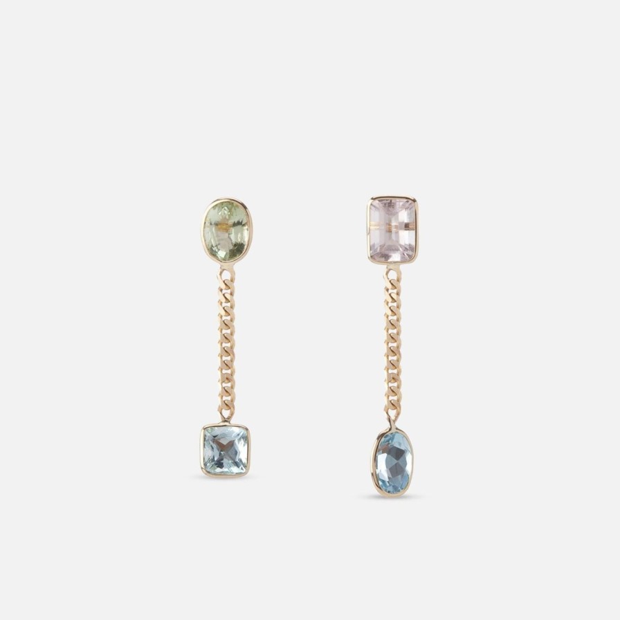 Earrings Objet-a | Curb Chain Earrings Aquamarine And Morganite