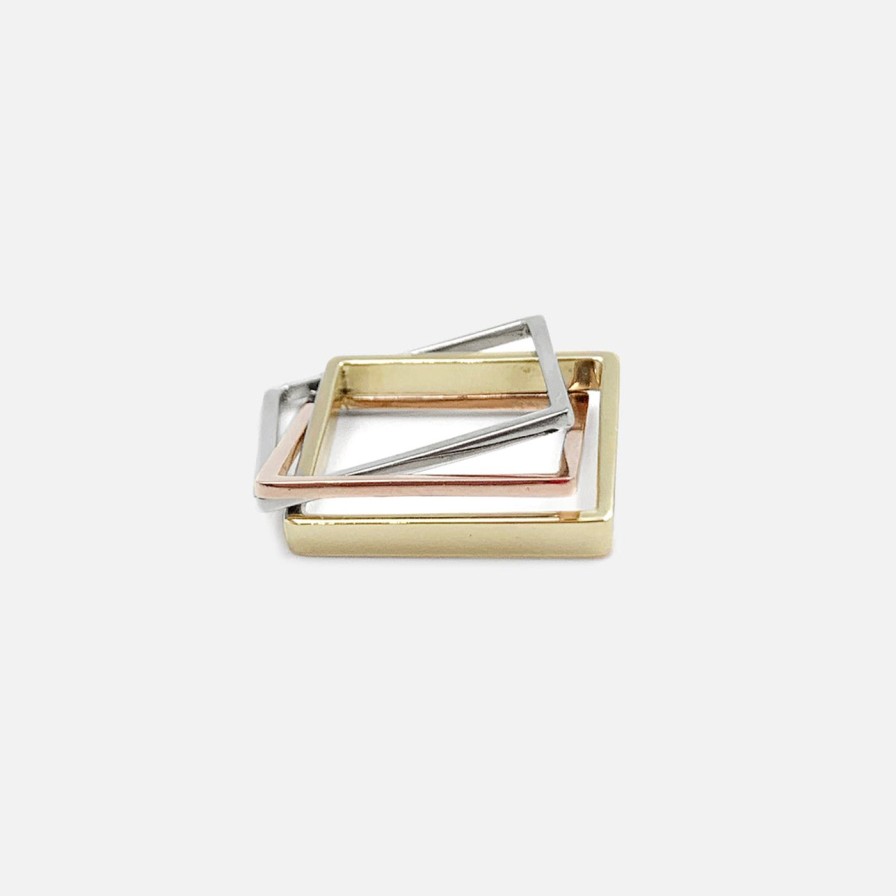 Rings Leslie Paige Jewelry | Three Band Puzzle Ring In Yellow, White And Rose Gold