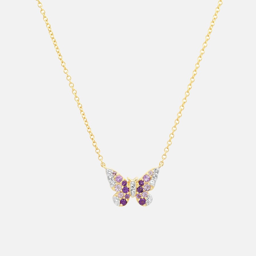 Necklaces Eriness | Mini Purple And Diamond Ombre Butterfly Necklace