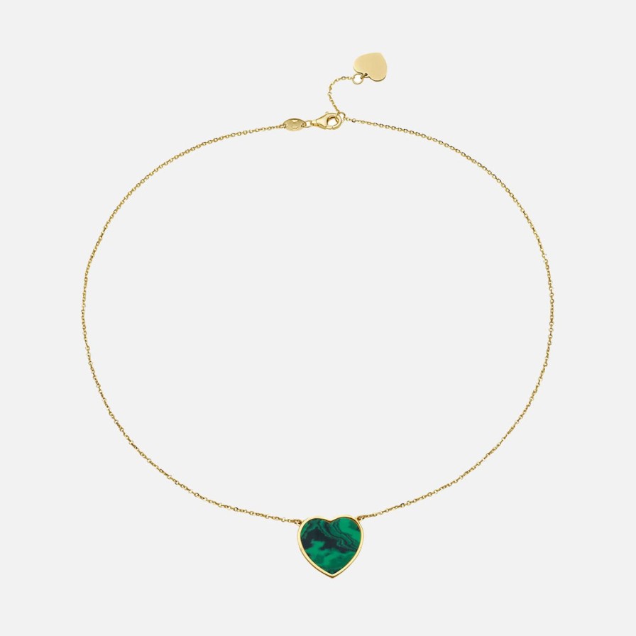 Necklaces Lionheart | Malachite Inlay Heart Necklace