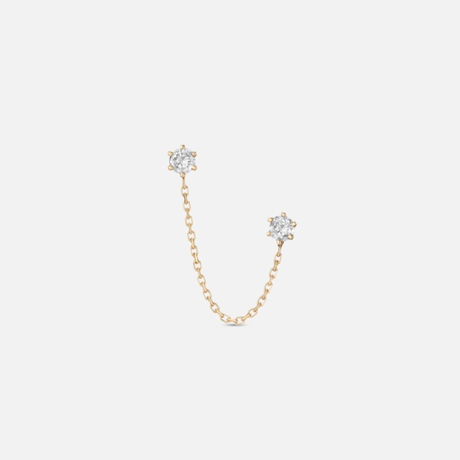 Earrings A.M. Thorne | Double 6 Prong Grey Diamond Stud Yellow Gold