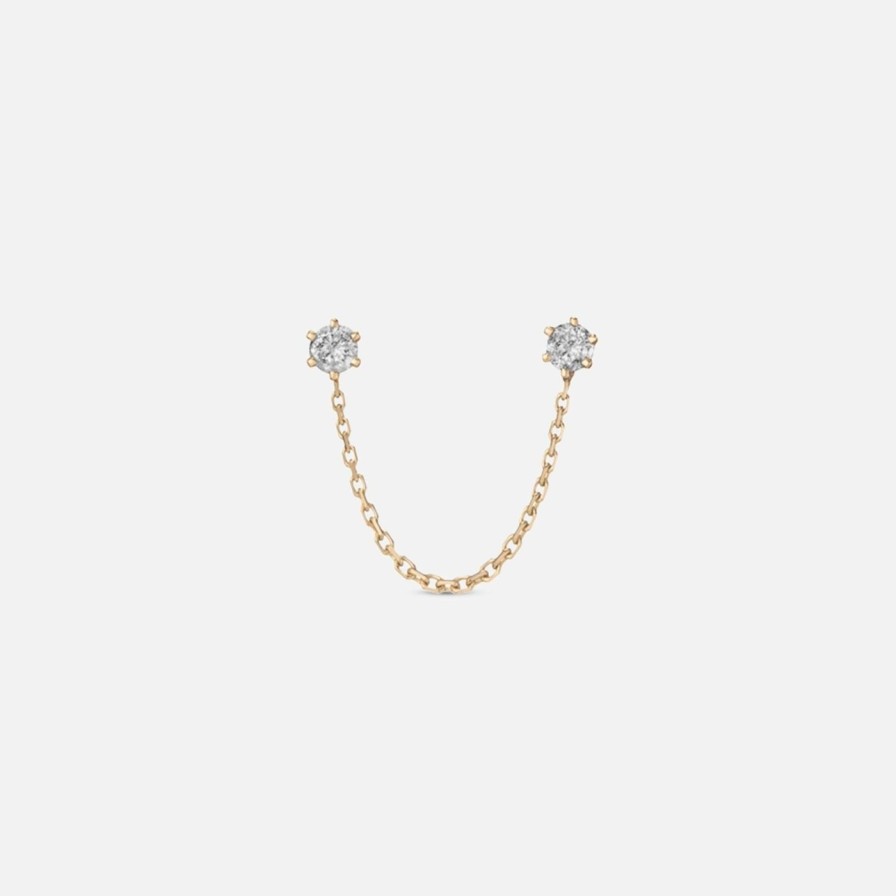 Earrings A.M. Thorne | Double 6 Prong Grey Diamond Stud Yellow Gold