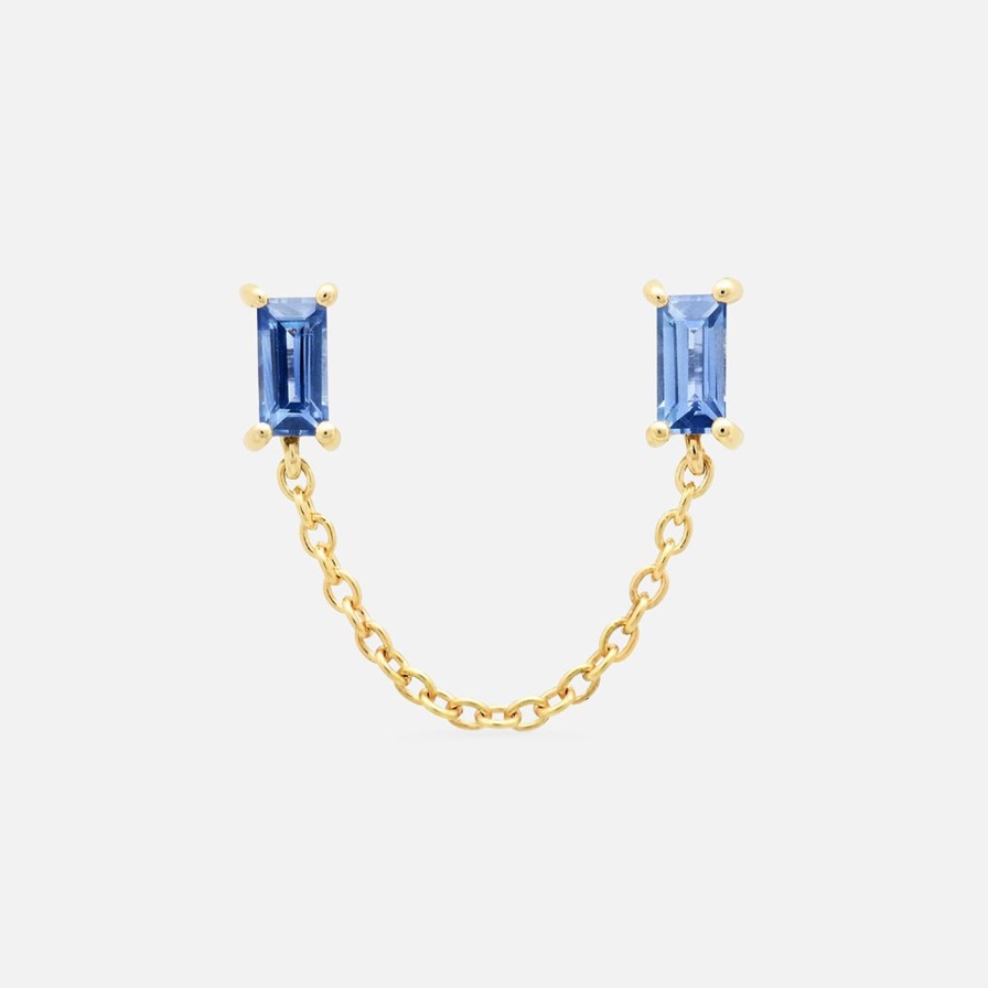 Earrings Eriness | Blue Sapphire Baguette Chain Stud