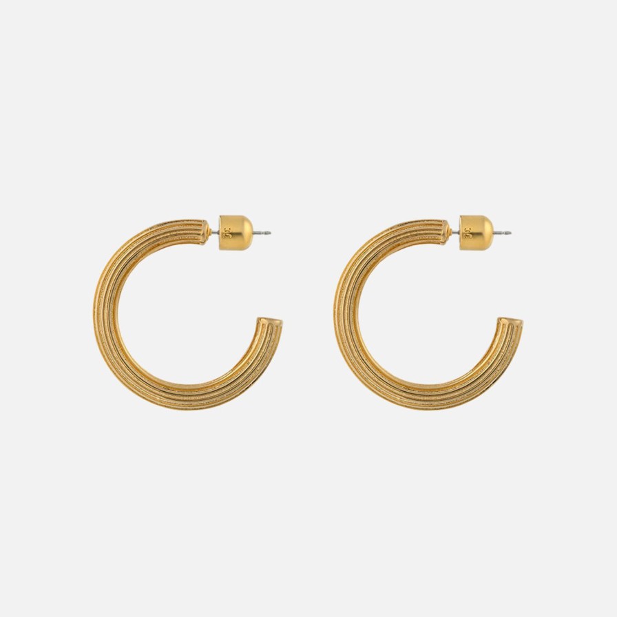 Earrings Christina Caruso | Ribbed Hoop Earring Gold Plated