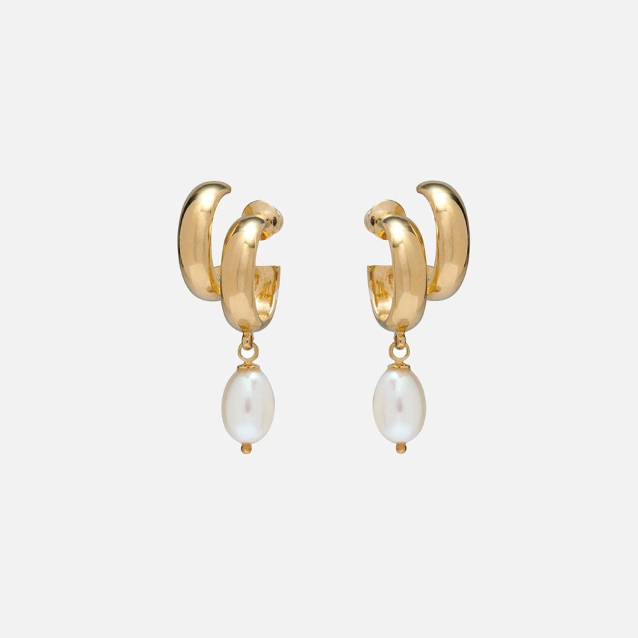 Earrings Lady Grey | Pearl Stack Hoops In Gold