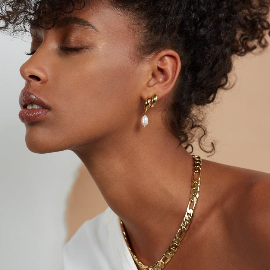 Earrings Lady Grey | Pearl Stack Hoops In Gold