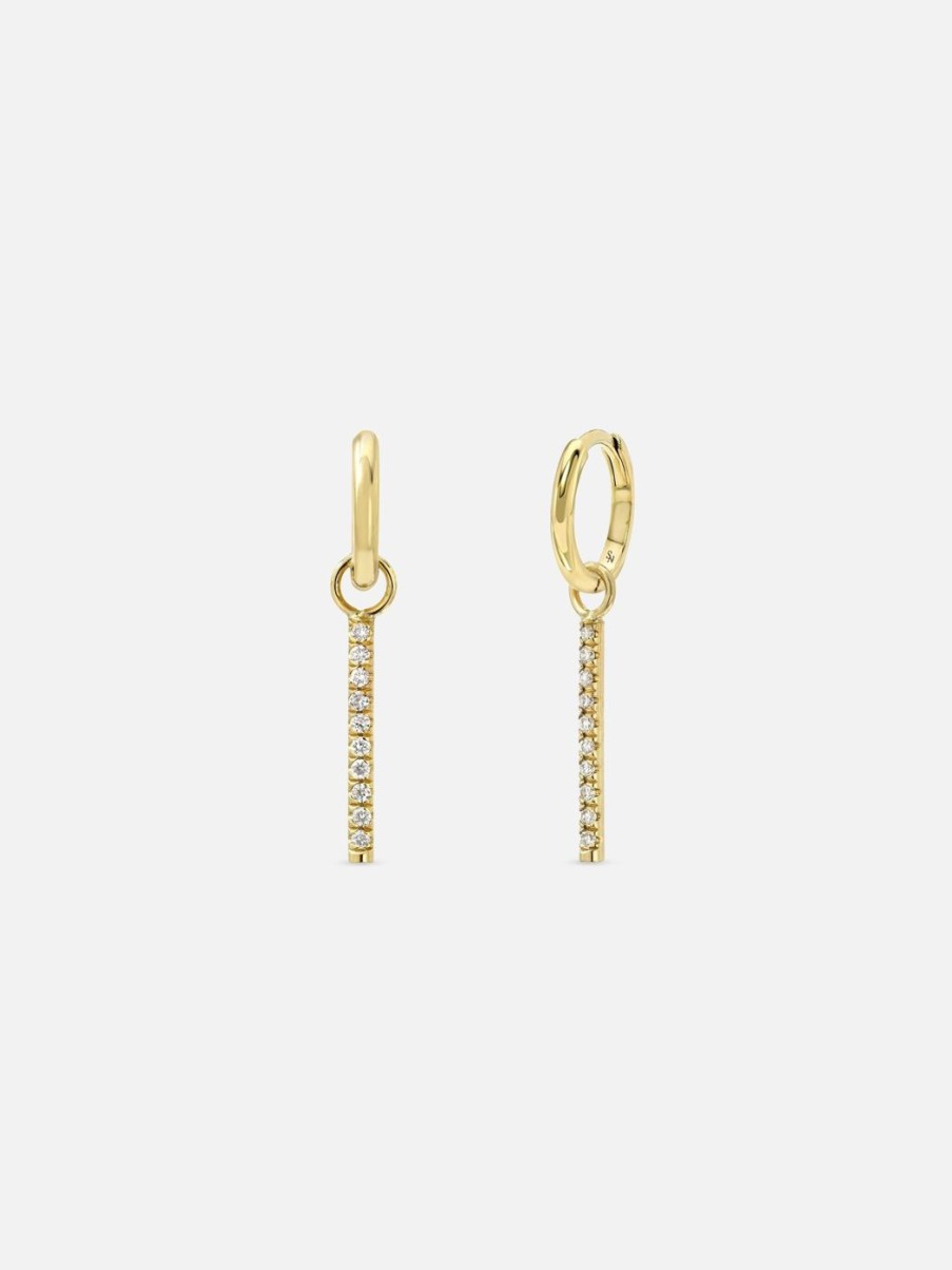 Earrings Stacy Nolan | Half Inch Pave Charm Hoops - 11 Mm Yellow Gold