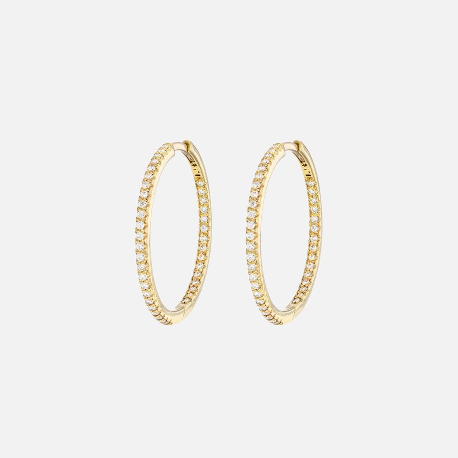 Earrings Stacy Nolan | One Inch Diamond Hoops Inside And Out Yellow Gold