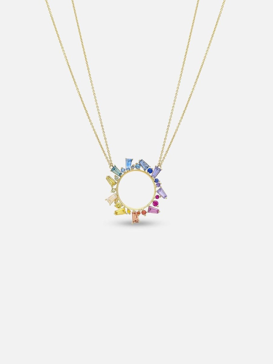 Necklaces Meredith Young | Open Circle Necklace In Rainbow Sapphires Yellow Gold