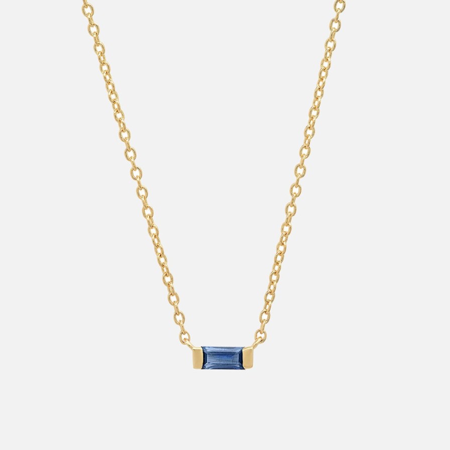 Necklaces Eriness | Solitaire Blue Sapphire Baguette Necklace