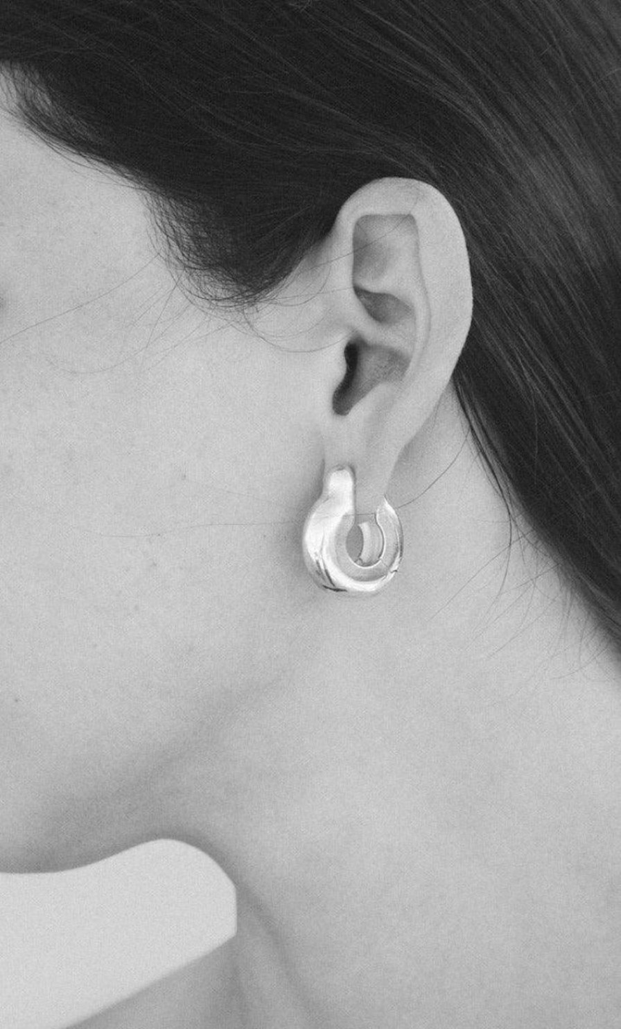 Earrings Annika Inez | Ample Hinge Hoops, Large Sterling Silver