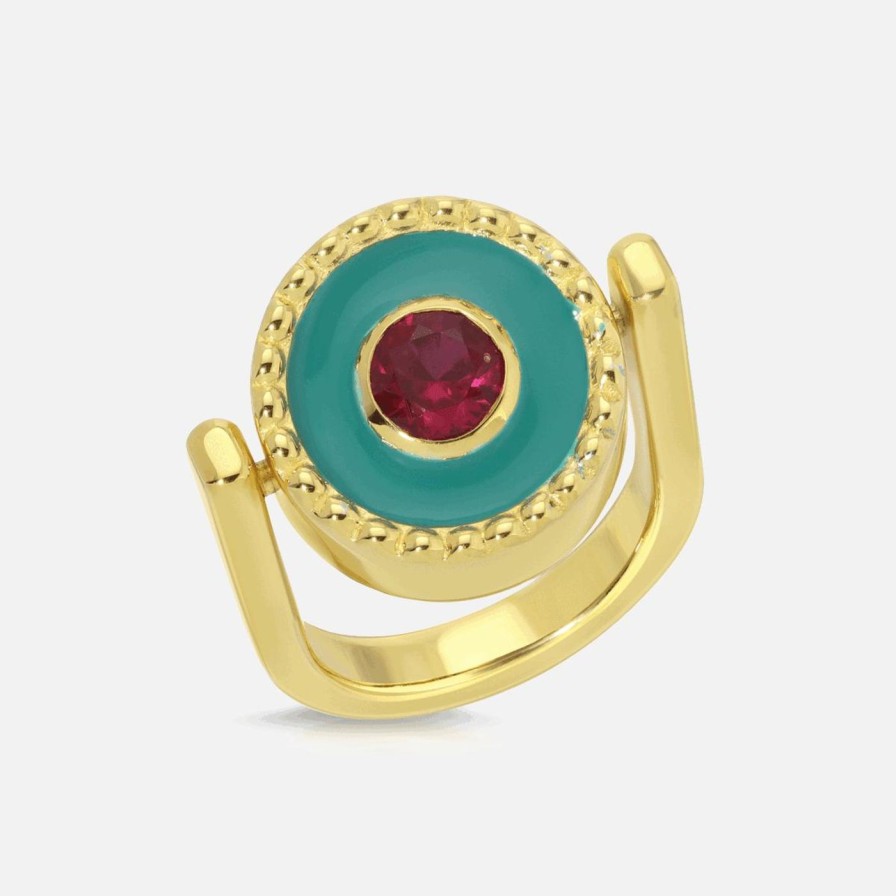 Rings Monbouquette | Reversible Coin Pinky Ring Fuchsia/Gold