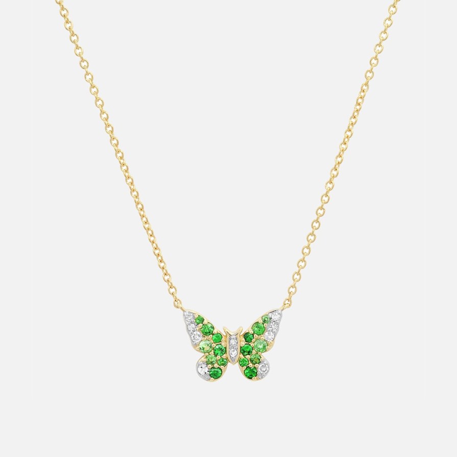 Necklaces Eriness | Mini Green And Diamond Ombre Butterfly Necklace