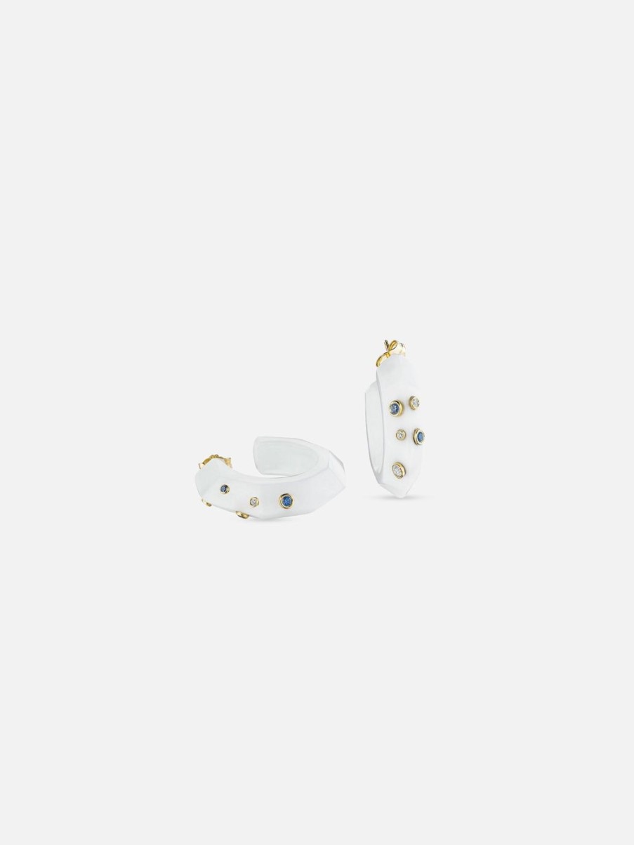 Earrings Bleecker u0026 Prince | White Onyx Facet Hoops