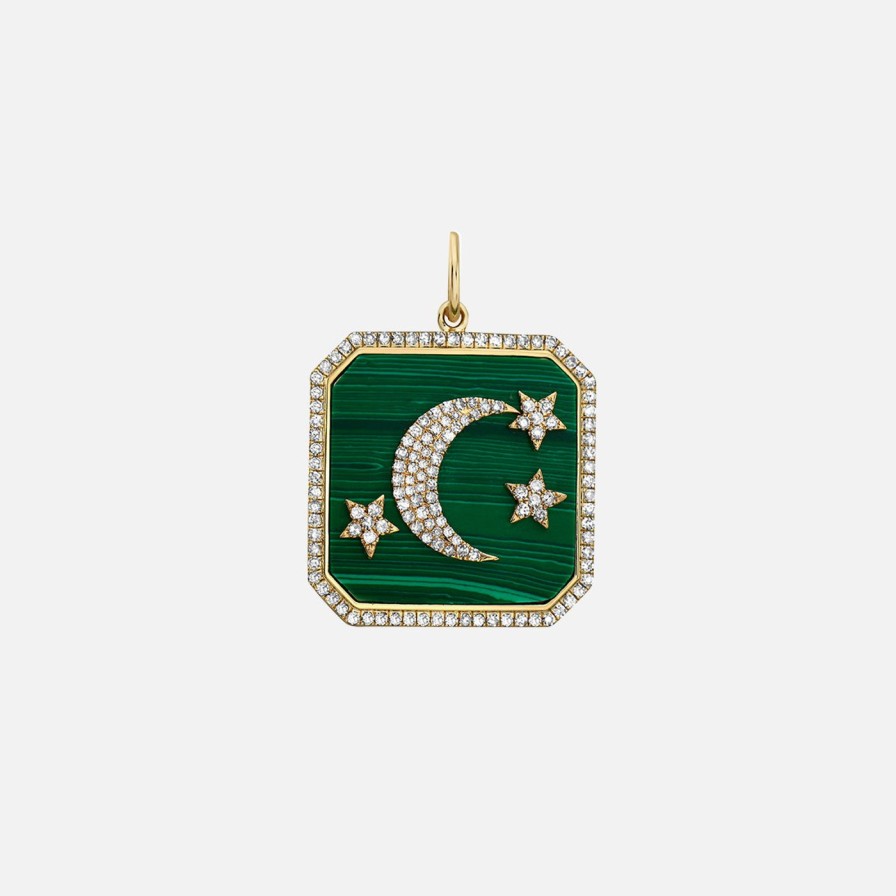 Charms & Pendants Lionheart | Ayla Malachite Moon And Stars Charm