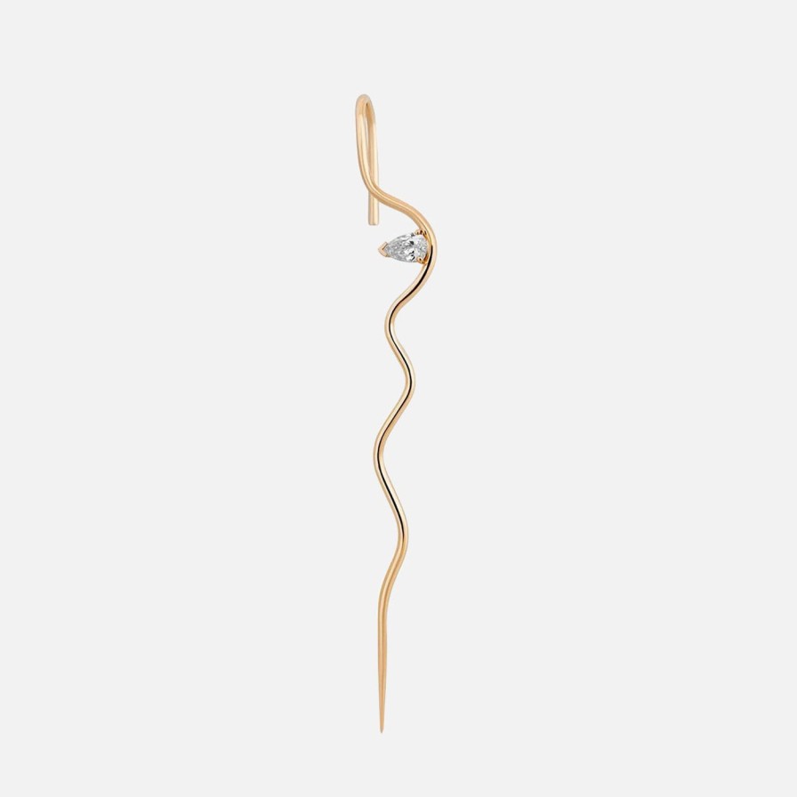 Earrings Labulgara | Diamond Splash Wave Needle Earring 14K Yellow Gold