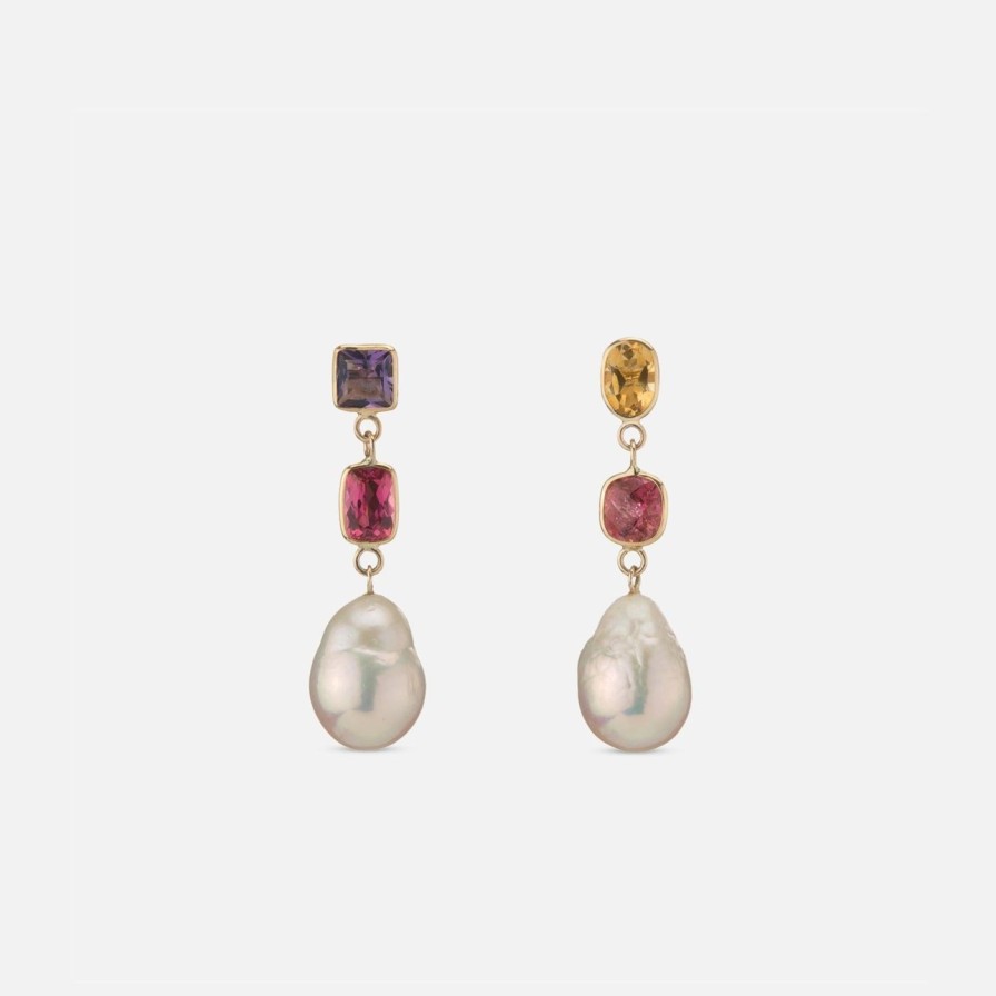 Earrings Objet-a | Disco Pearl Earrings Amethyst Citrine Tourmaline