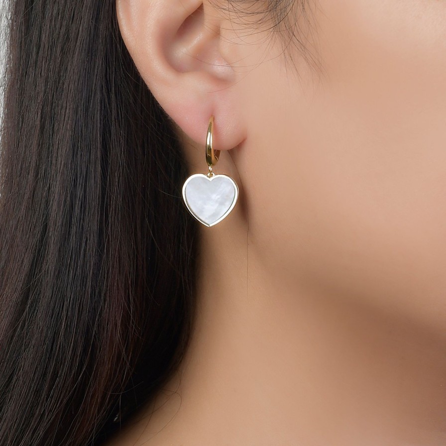 Earrings Lionheart | Heart Drop Mother Of Pearl Huggies