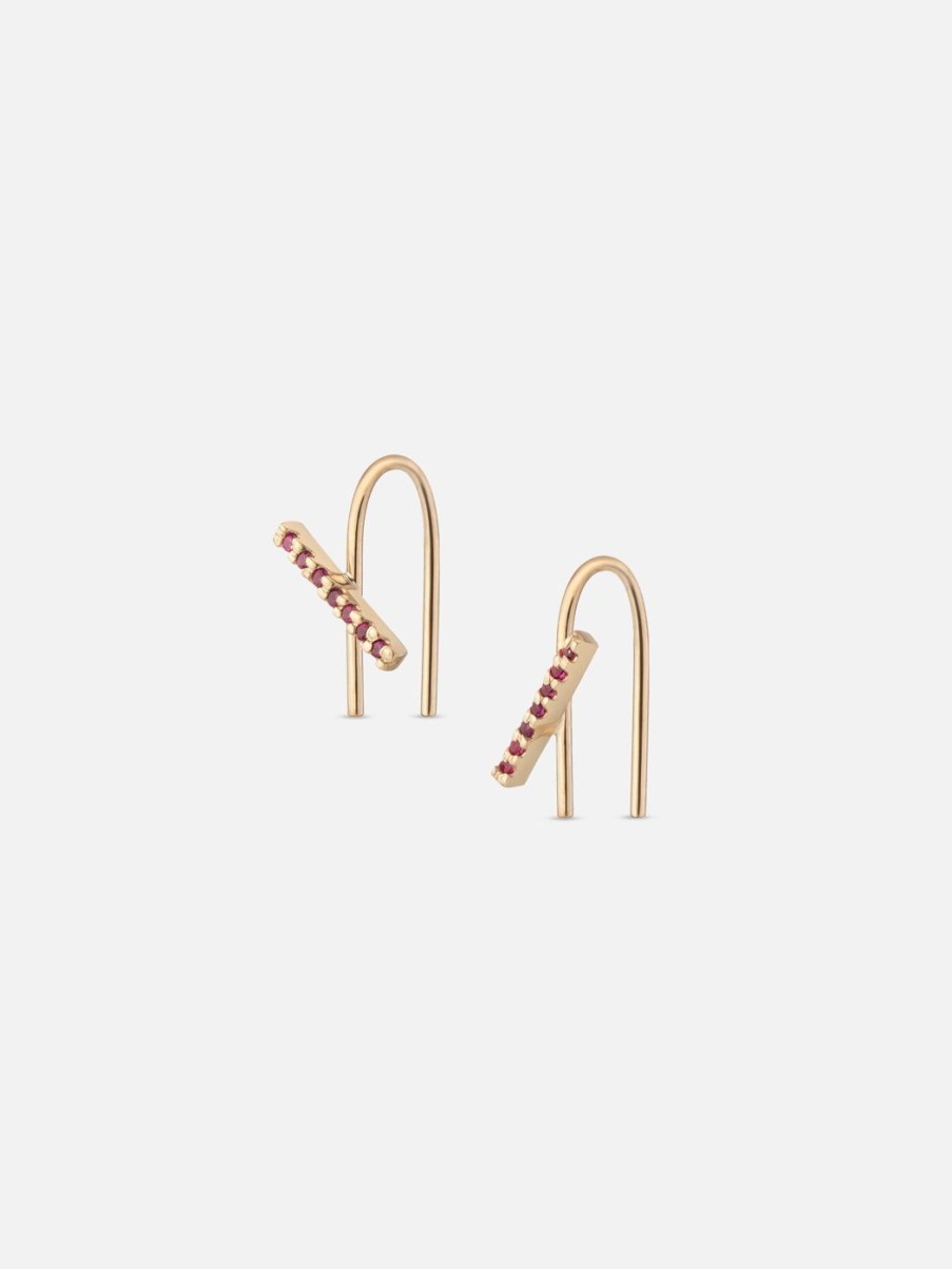 Earrings Labulgara | Ruby Horizon Mini Thread Earring Yellow Gold