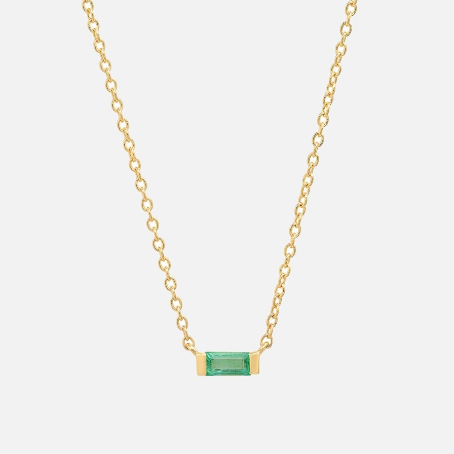 Necklaces Eriness | Solitaire Emerald Baguette Necklace