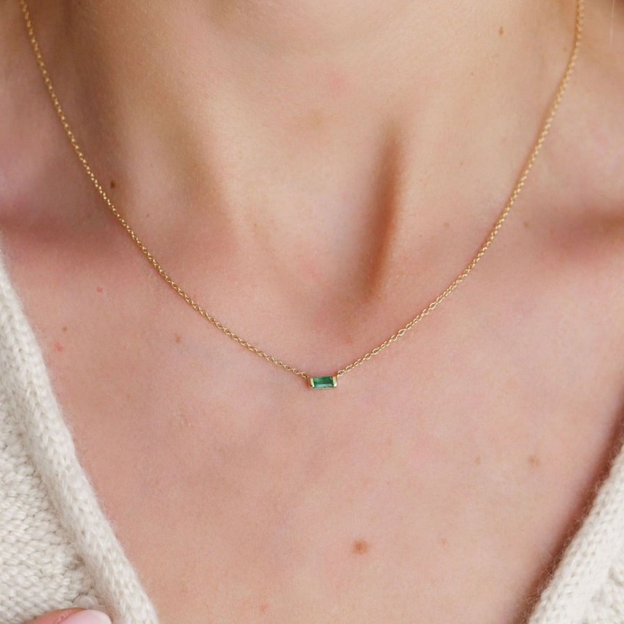 Necklaces Eriness | Solitaire Emerald Baguette Necklace