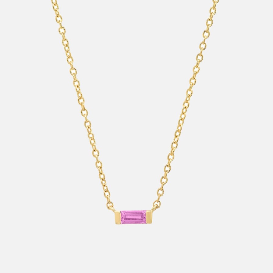 Necklaces Eriness | Solitaire Pink Sapphire Baguette Necklace