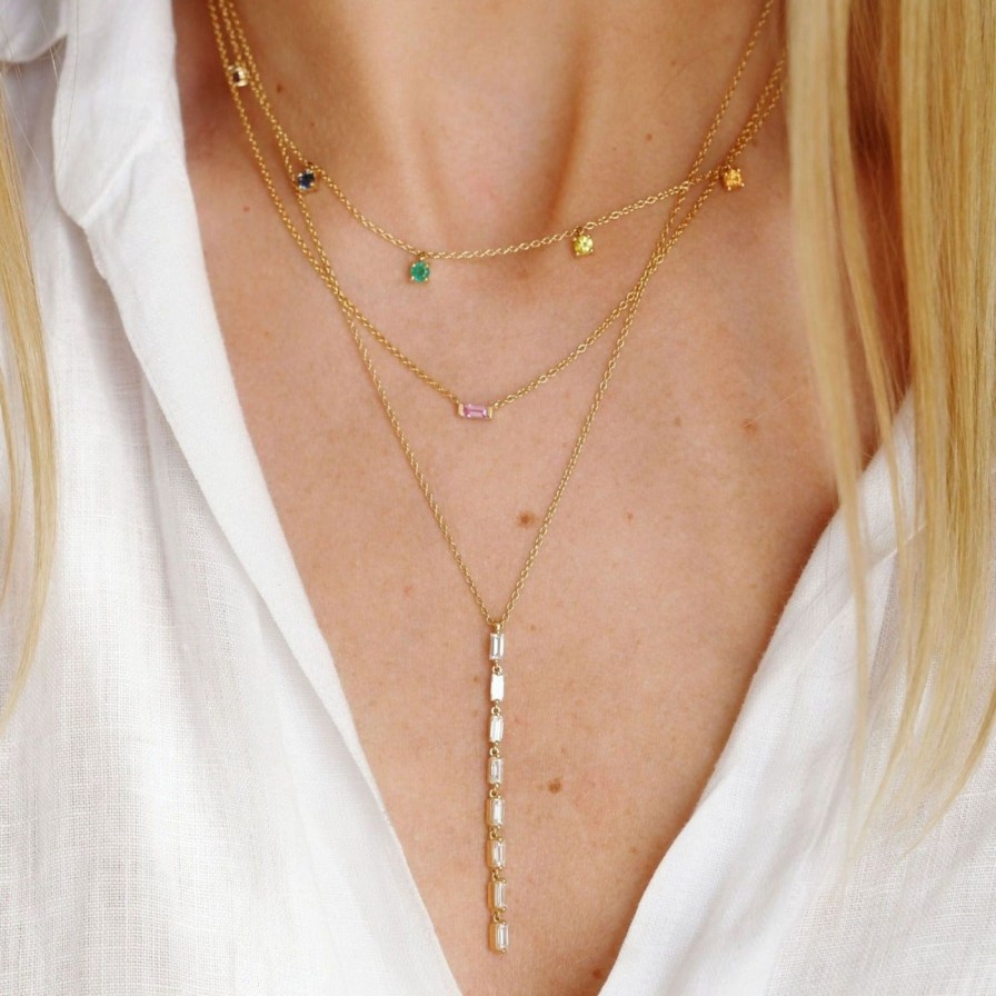 Necklaces Eriness | Solitaire Pink Sapphire Baguette Necklace