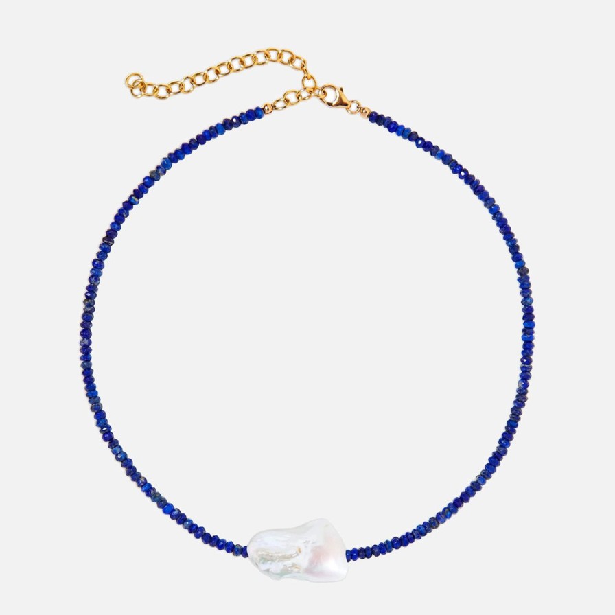 Necklaces Joie DiGiovanni | Single Baroque Pearl Gemstone Necklace Lapis