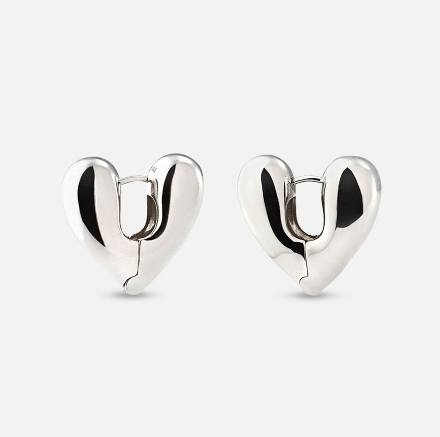 Earrings Annika Inez | Heart Hoops, Large Sterling Silver