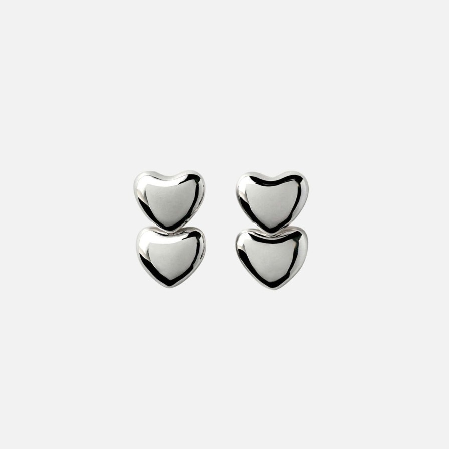 Earrings Annika Inez | Dual Voluptuous Heart Earrings Sterling Silver