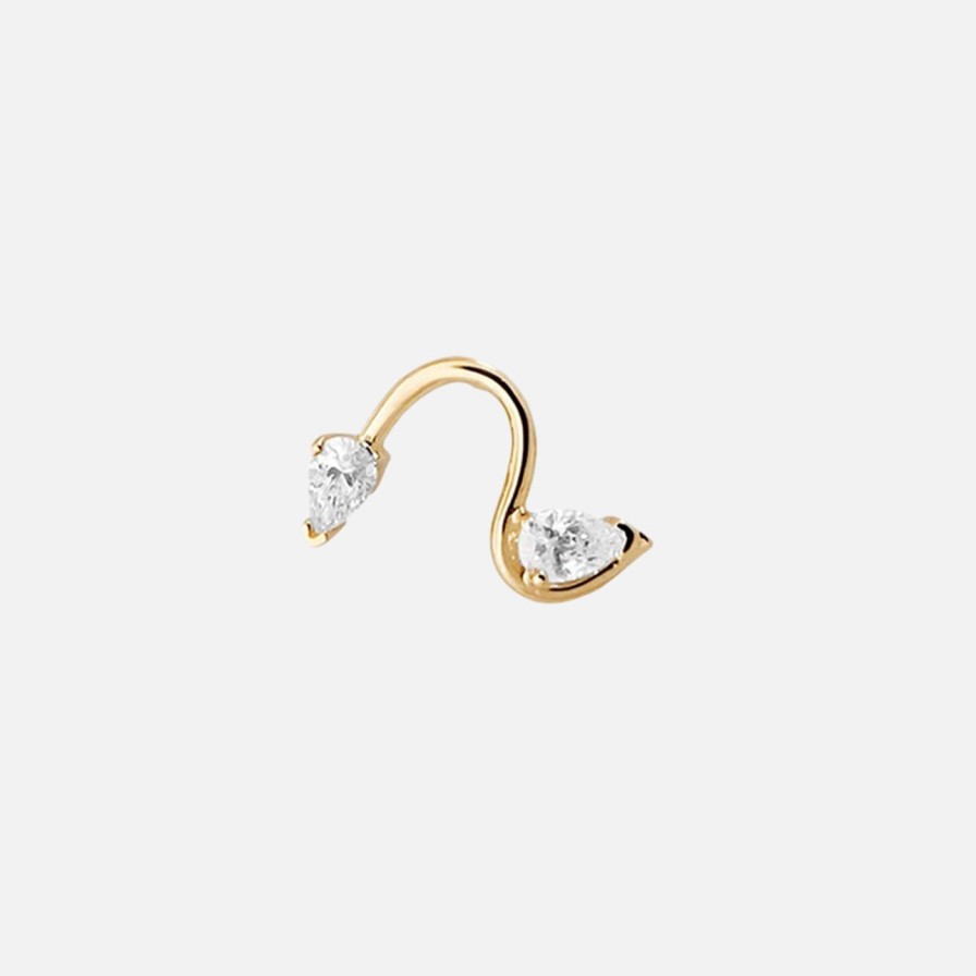 Earrings Labulgara | Ohana Diamond Wave Stud Earring 14K Yellow Gold