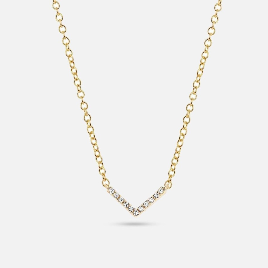 Necklaces EF Collection | Mini Diamond Chevron Necklace Yellow Gold