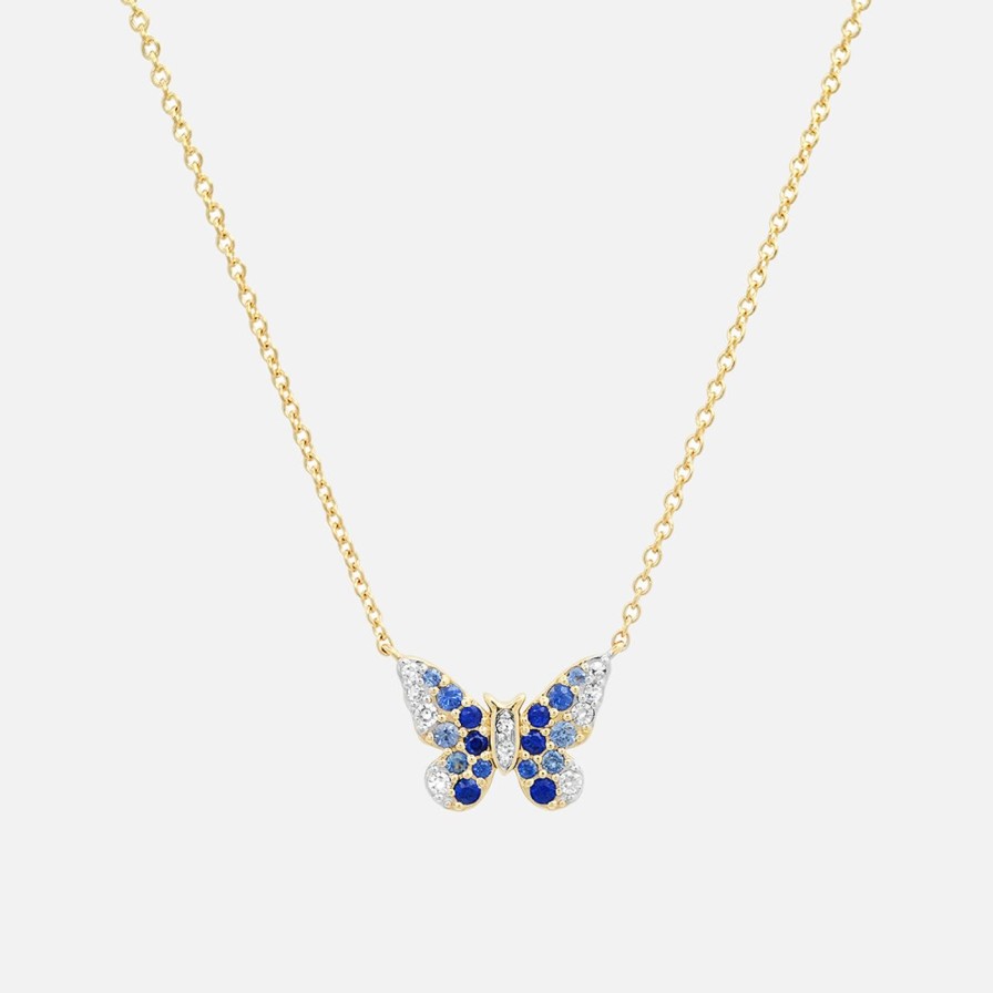 Necklaces Eriness | Mini Blue And Diamond Ombre Butterfly Necklace