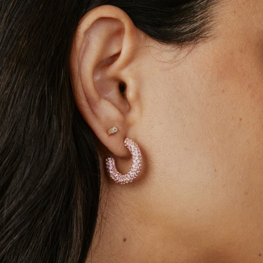 Earrings Eriness | Mini Pink Sapphire Party Hoops