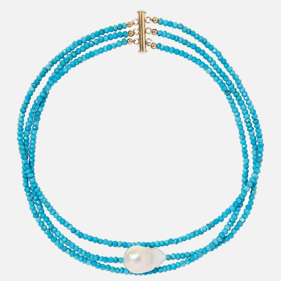 Necklaces Joie DiGiovanni | Triple Strand Gemstone Choker Turquoise