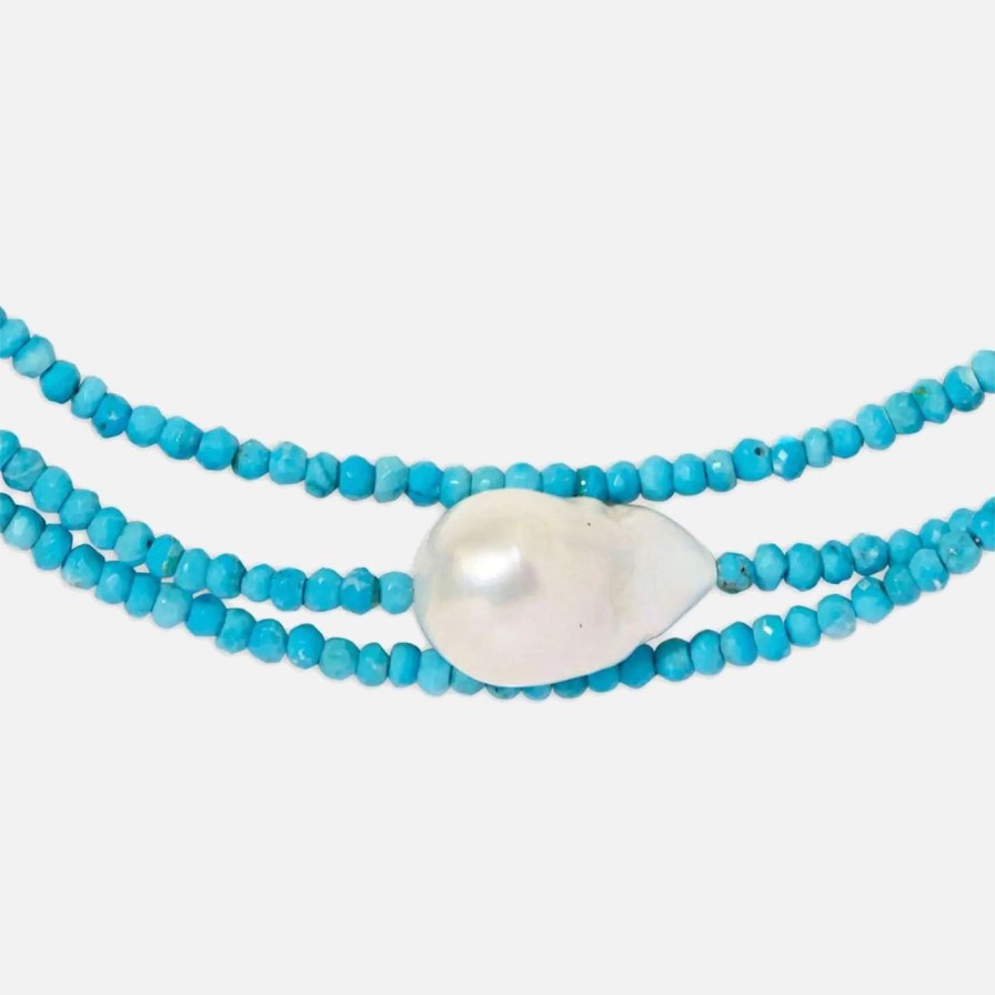 Necklaces Joie DiGiovanni | Triple Strand Gemstone Choker Turquoise