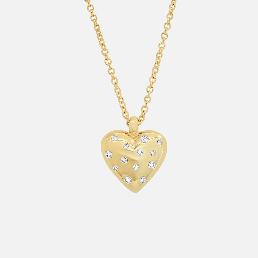 Necklaces Eriness | Small Reversible Diamond And Gold Puffy Heart Necklace