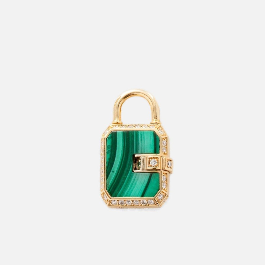 Necklaces James Banks Design | Mini Padlock, Malachite