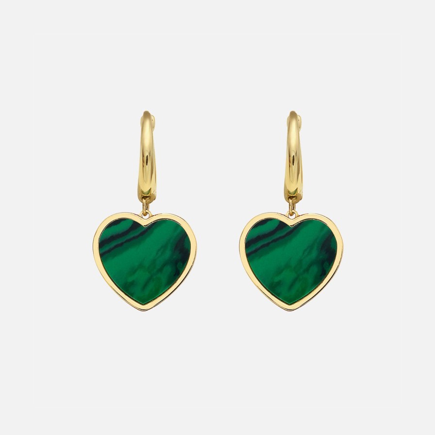 Earrings Lionheart | Heart Drop Malachite Huggies