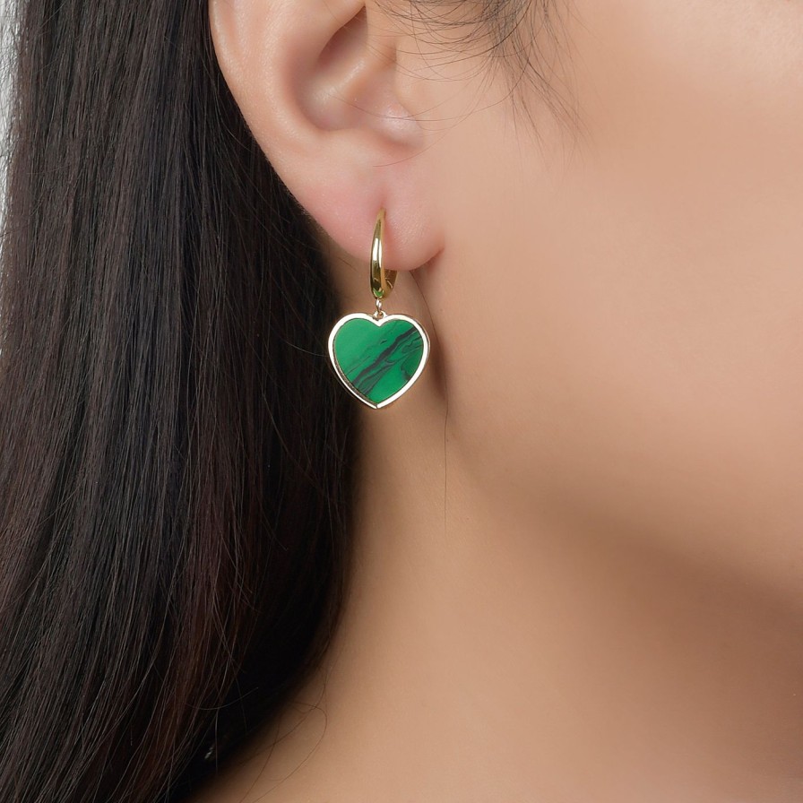 Earrings Lionheart | Heart Drop Malachite Huggies