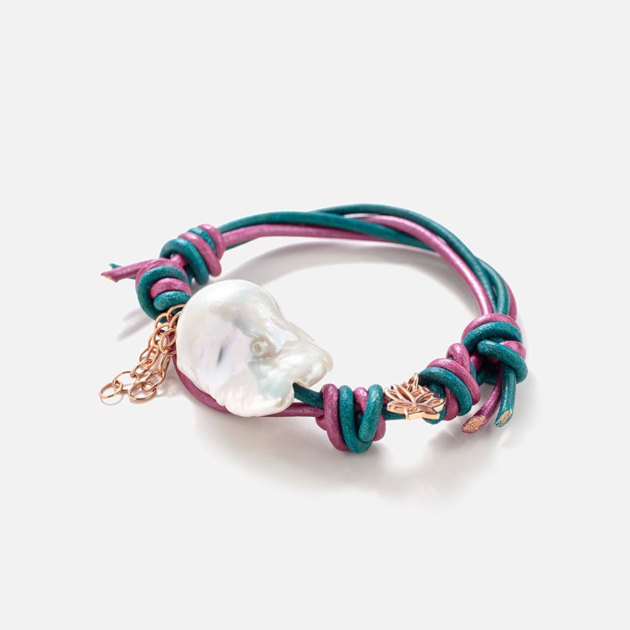 Bracelets Joie DiGiovanni | Under The Sea Baroque Pearl Rose Gold Flower Chain Bracelet