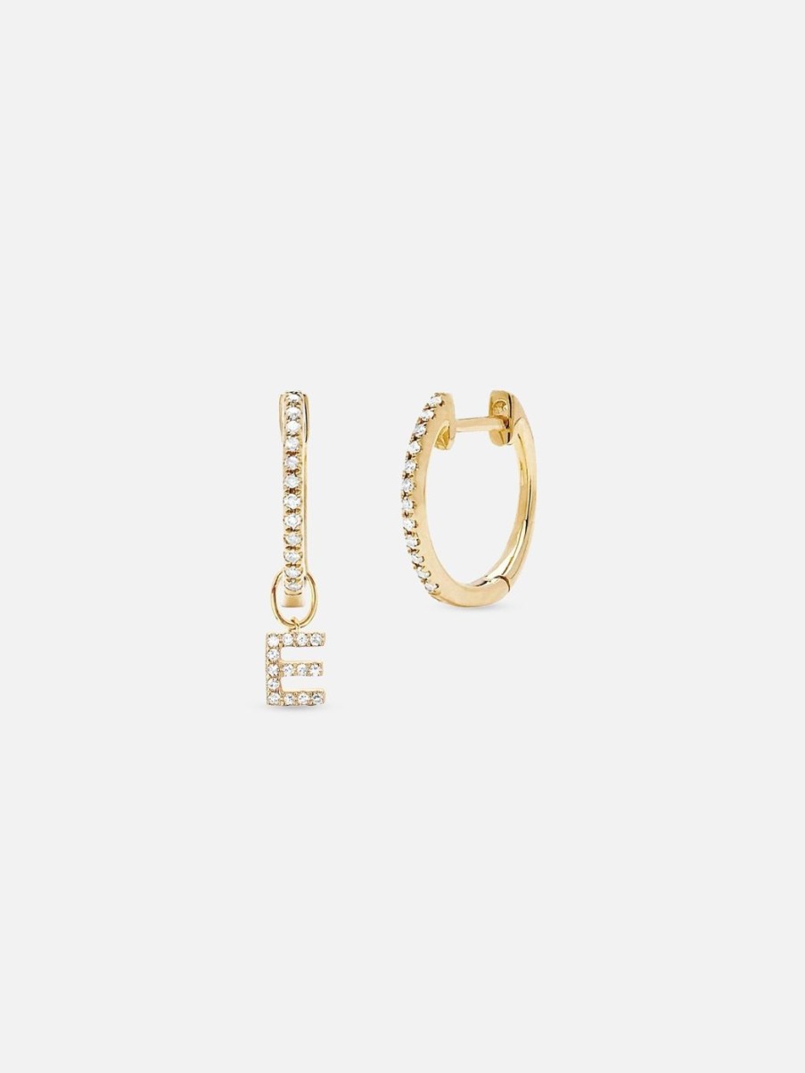 Charms & Pendants EF Collection | Diamond Mini Huggie With Diamond Initial Huggie Charm Earring