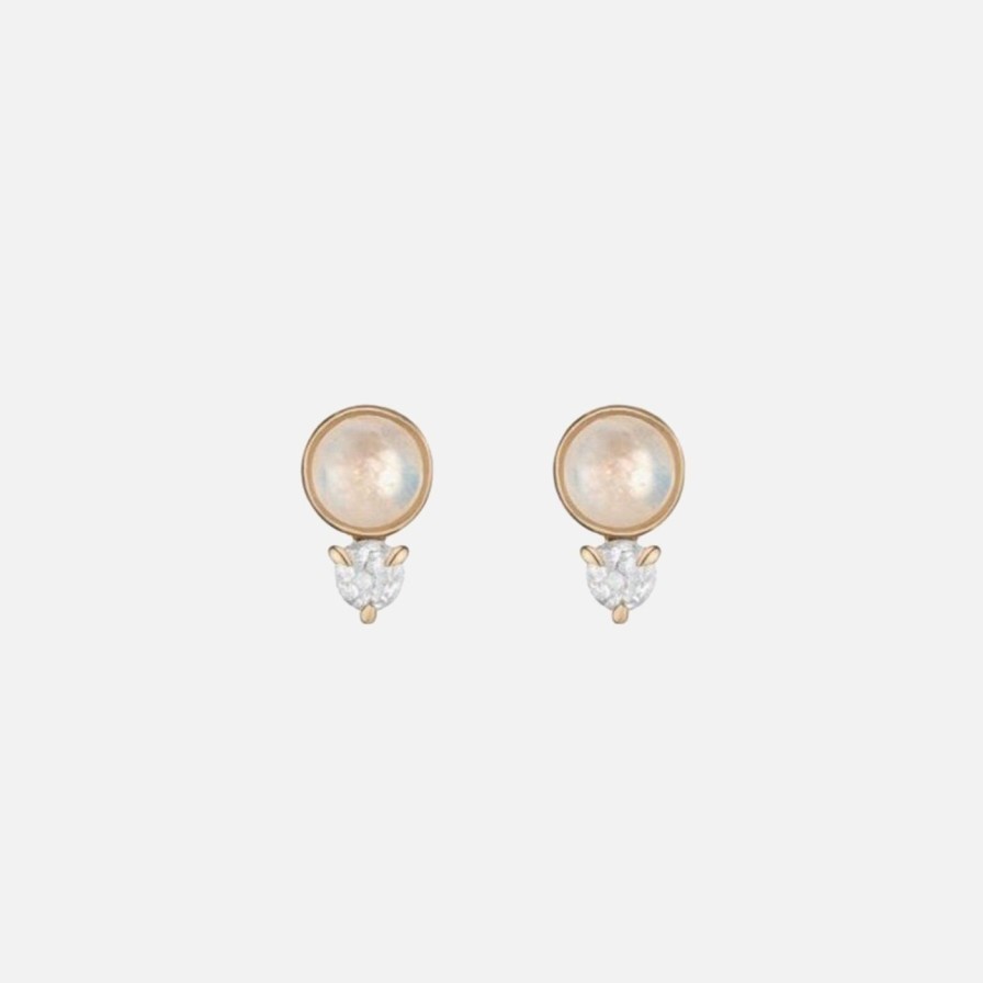 Earrings A.M. Thorne | Moonstone + Diamond Studs Rainbow