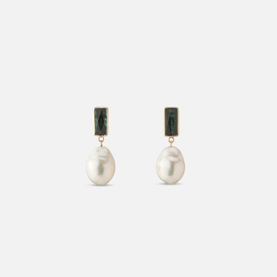 Earrings Objet-a | Disco Pearl Earrings Green Tourmaline