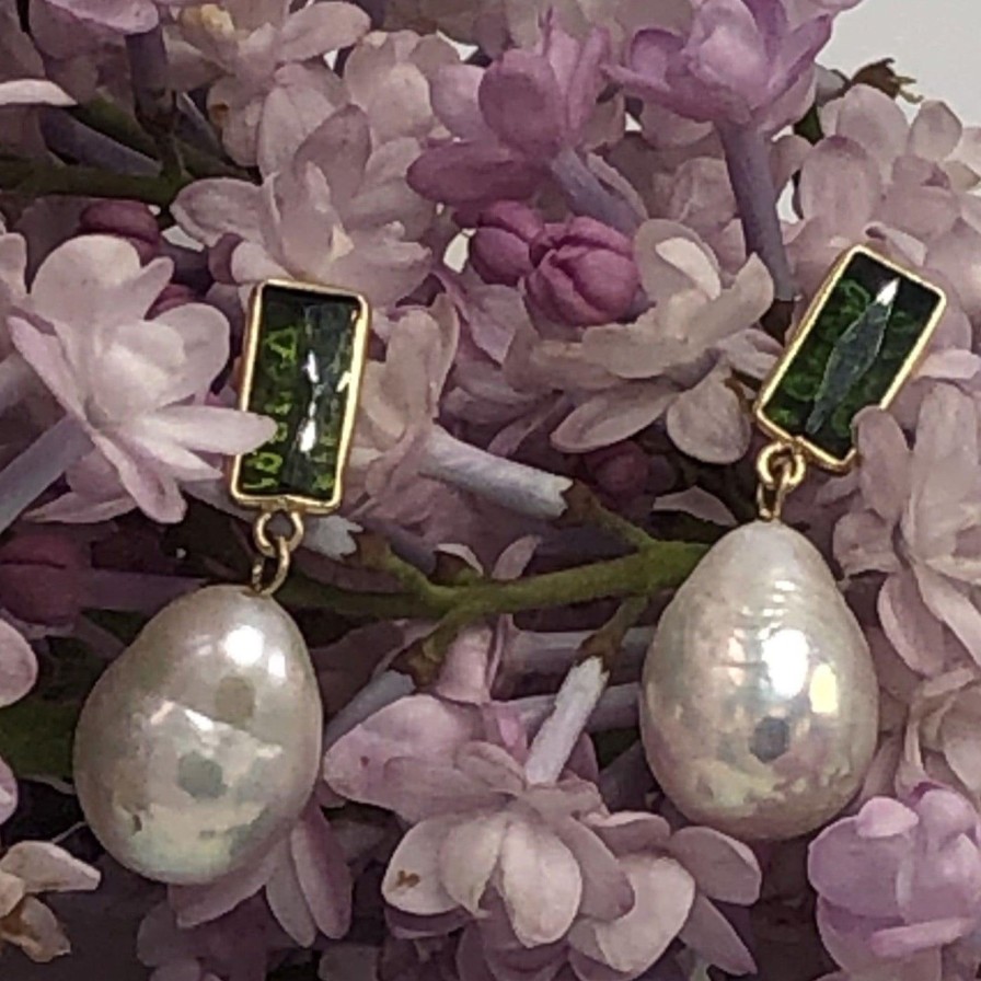 Earrings Objet-a | Disco Pearl Earrings Green Tourmaline