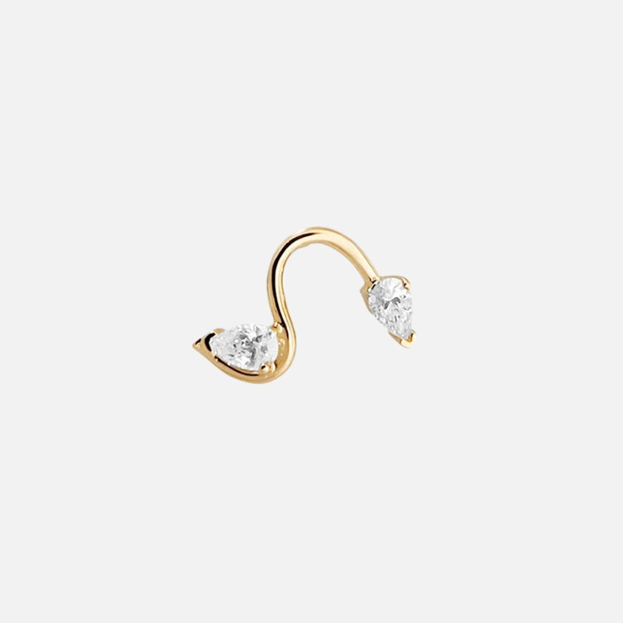 Earrings Labulgara | Flat Back Ohana Diamond Wave Stud 14K Yellow Gold